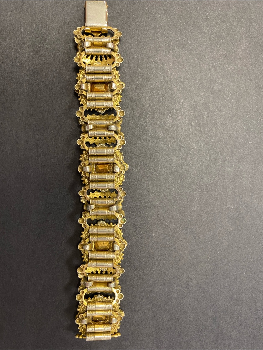 Vintage ART Gold-Tone Bracelet with Amber Gem Accents - Women Jewelry - Picture 2 of 5